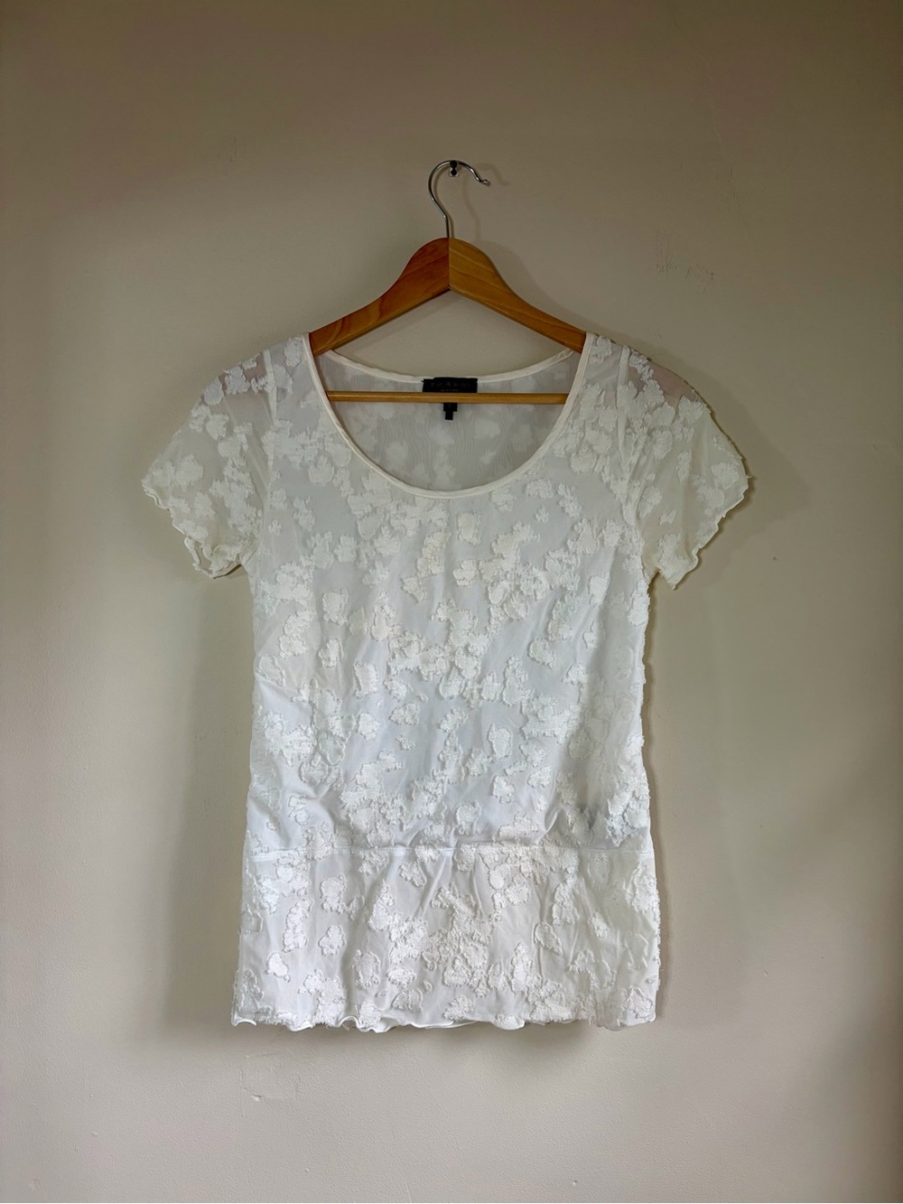 Rag & Bone White Ivory Lace Short Sleeve Casual Top Size Small Petite - Picture 3 of 7